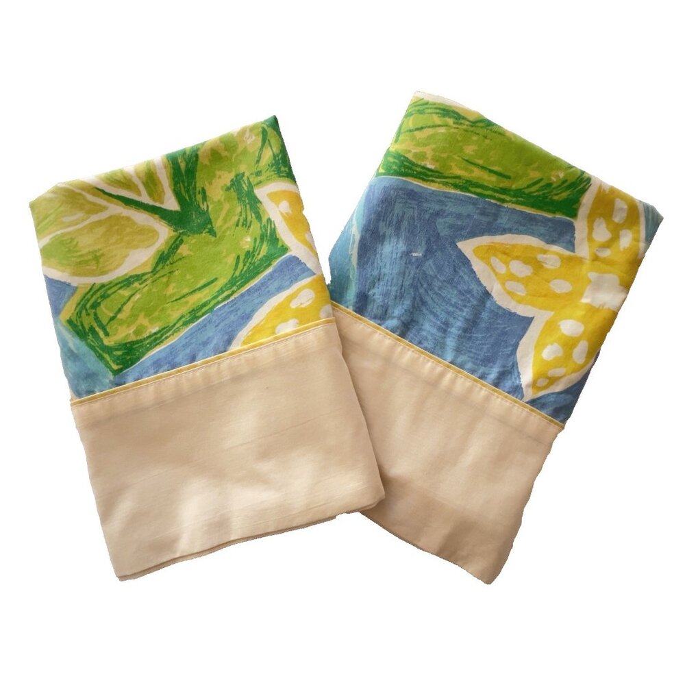 Vintage Pair Adrienne Vittadini Pillowcases King Size Made In USA Yellow Blue